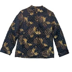 Vintage Baroque Silk Quilted Gold Black Jacket Womens Small Renaissance Asian